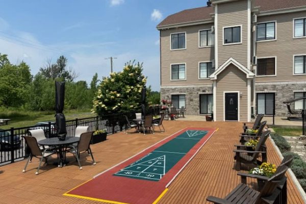PloanetShuffleboard 6'x35' on a wooden deck